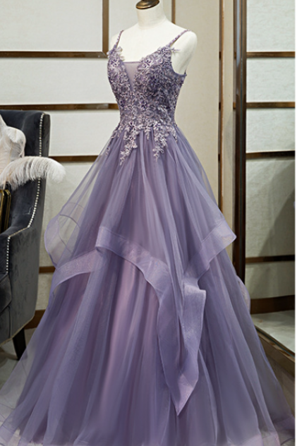 Banquet Evening Dress Female Purple Sling Dress Vocal Art Exam, Forest Colored Gauze Fairy Air Gauze Dresshost Evening Ceremony