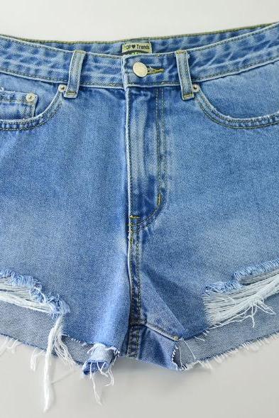 High Waisted And Slim Super Soft And Perforated Denim Shorts With Split Ends Front Short And Back Long Irregular Shorts