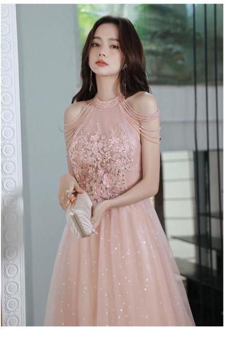 Pink Evening Dress For Women 2024 Style Celebrity Banquet Annual Meeting Solo Art Exam Host Long Dress