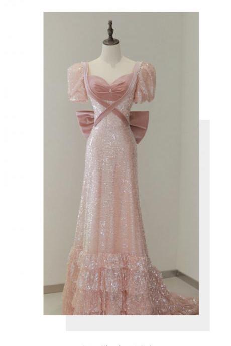 Pink Host Evening Gown For Women 2024 Light Luxury And Niche Style Toasting Gown For Bride Engagement