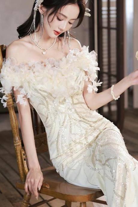 Evening Dress Dress, Light Luxury And Niche Style, 2024 One Shoulder Fishtail Banquet Temperament