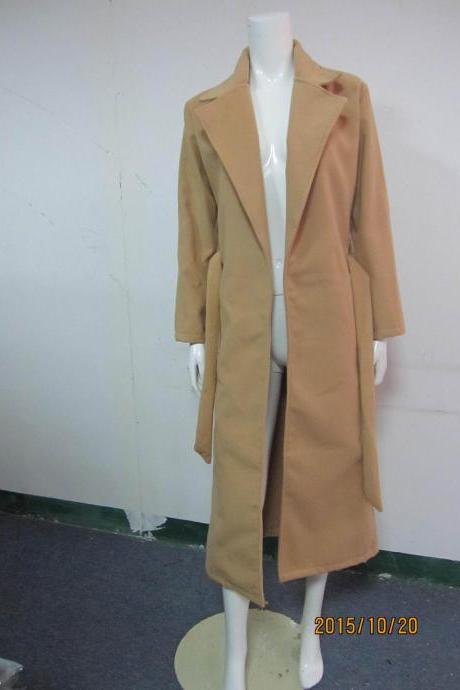 Pure color cloth coat long dress coat