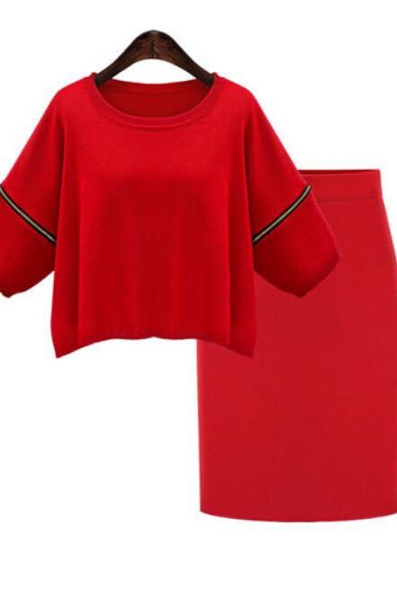 Elastic Zipper Design Round Neck Sweaters Suit Dress