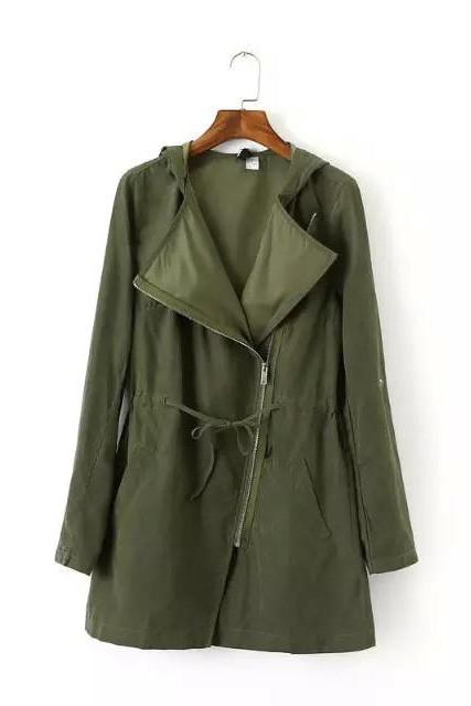 HOT GREEN Show thin coat lapel rope loose tarmac trench coat LOWEST PRICE