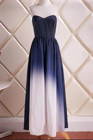 Cute Strapless Blue White Dress