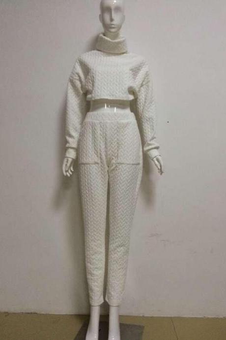 Fashion Two Piece Pure Color Sweater Jumpsuit High Quality