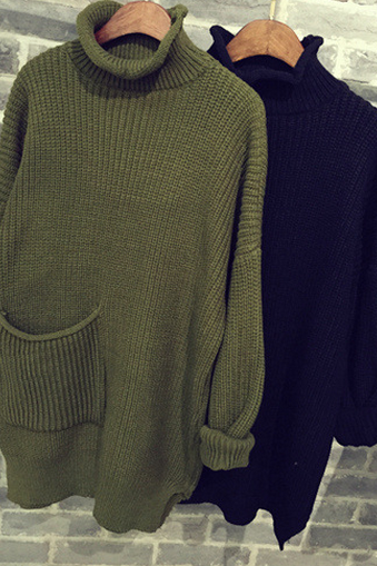Fashion Cute Pure Color Pocket Sweater