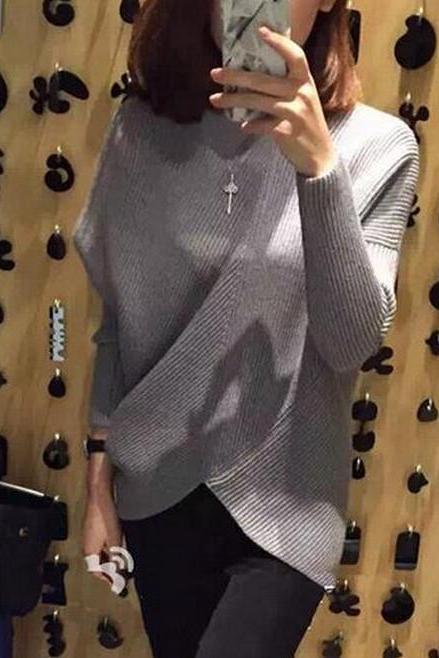 New winter hypotenuse hem coarse needle sweater noise sets irregular bats knitwear SUPER COOL