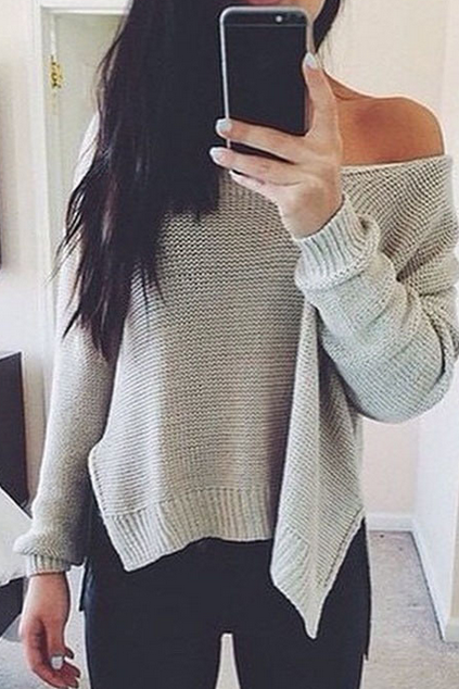 The Sexy Strapless Sweater Hedging Long-sleeved Sweater Irregular Hem