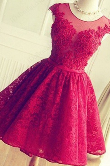 Fashion Red Handmade Lace Shining Rhinestone Prom Party Dress