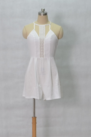 Soluble lace stitching chiffon sexy suspenders piece romper