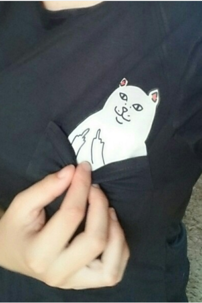 Cute pocket cat short sleeve top blouse shirt
