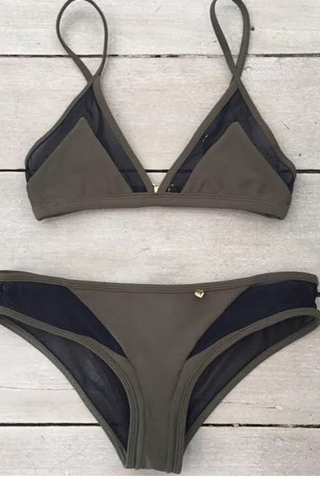 Hot pure color black net two piece swimwear bikinis