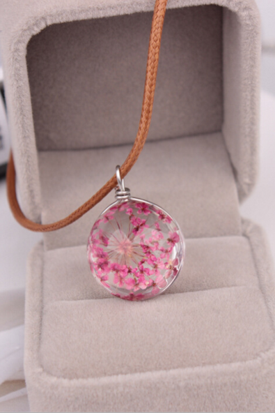 Fashion Transparent Spherical Time Gemstone Pendant Necklace Female Dried Dandelion