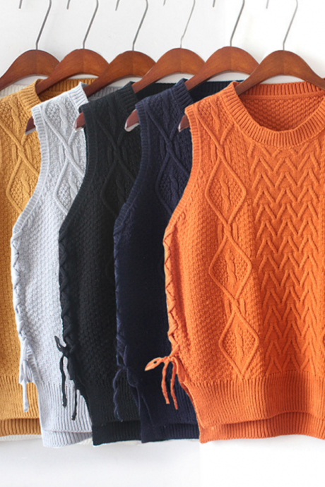 Hedging new winter lace stitching round neck knit sweater vest vest female