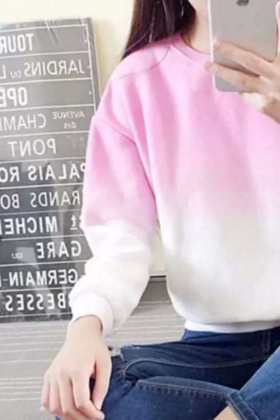 2016 Gradient Loose Fleece Wild Small Fresh Fruit Color Mori Women Casual Round Neck Sweater Bottoming
