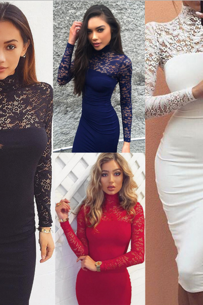 2016 Long-sleeved Lace Dress Sexy And Elegant Slim
