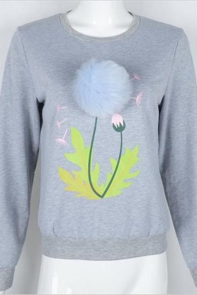 Dandelion Printed Long-sleeved Round Neck Sweater