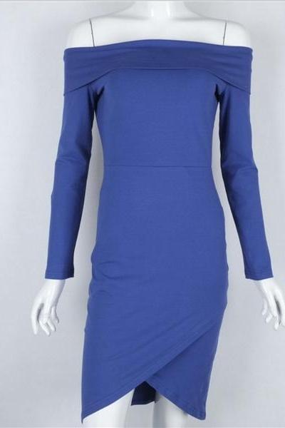 The Word Shoulder Wrapped Chest Split Long-sleeved Dress