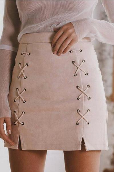 Sexy lace up cross show thin skirt