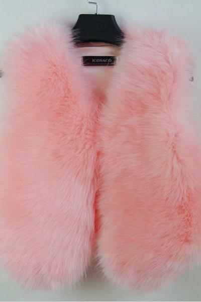 Artificial Fur Vest Coat Flush Pink