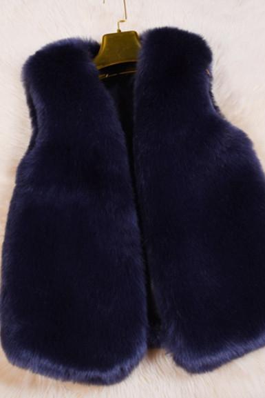 Warm artificial fur vest vest coat Navy blue