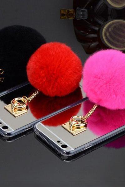 Fur Ball Chain Mirror Protective Case For iPhone 6 6sPlus
