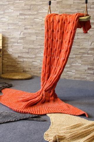Knitted Mermaid Sofa Blanket Autumn&Winter Orange