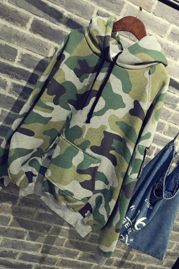 Camouflage sweater women spring and autumn hooded sweater stitching shirt