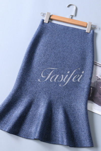 Thickness of wild flowers yarn knit package hip tail in the skirt Blue-grey