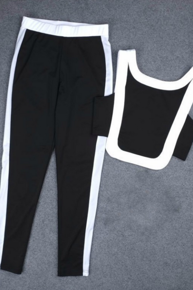 Fashion Sexy Black White Splicing Vest Leisure Sports Wear Suits