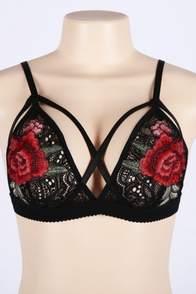 Fashion sexy straps embroidery flower lace underwear Red