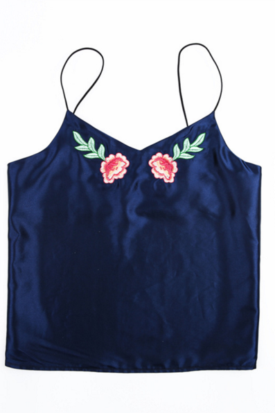 Hot sale fashion sexy straps embroidery flower backless top