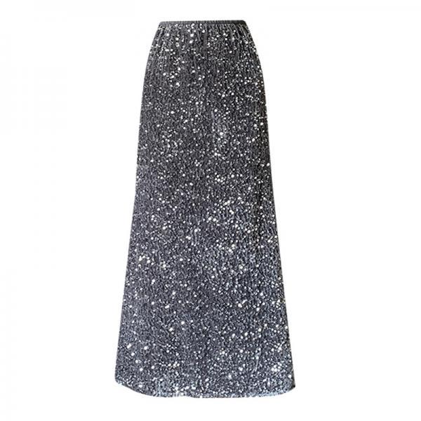 Autumn and winter sequin skirt temperament slimming elastic high-waisted A-line skirt wrapped hip fishtail skirt