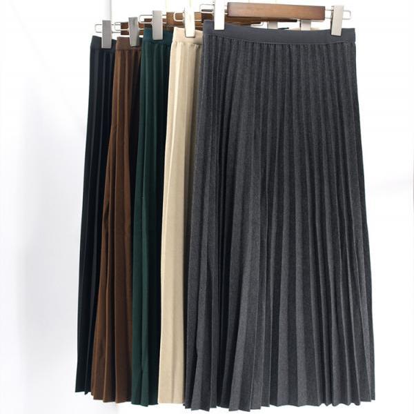 Woolen skirt pleated skirt autumn and winter long 2023 new drapey feeling good solid color thin A-line skirt