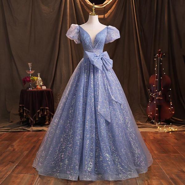Blue Evening Dress for Women 2024 New Style Celebrity Banquet Performance Host Art Exam Vocal Dress Slimming
