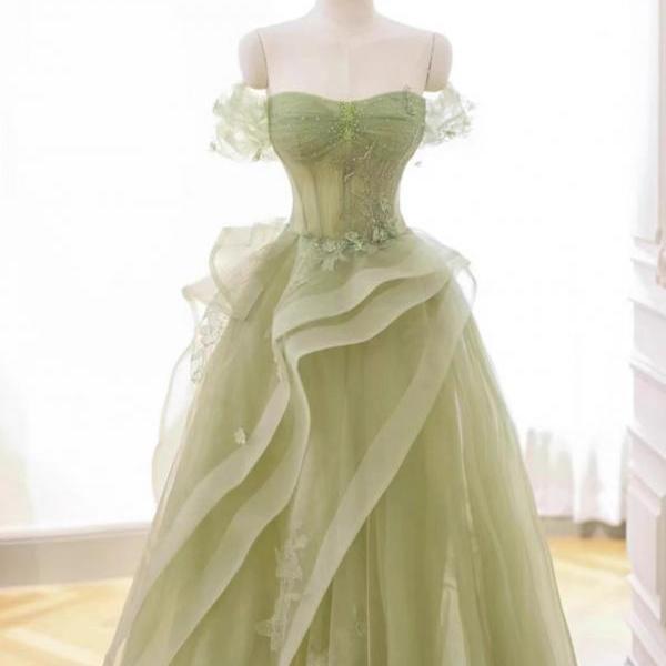Green strapless forest style evening gown with a sense of luxury 2024 new host annual meeting hosting performance dress for summer