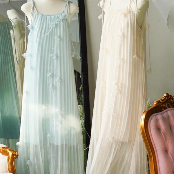 Handmade feather three-dimensional decoration holiday fairy suspender long dress wedding morning photo loose folding dress