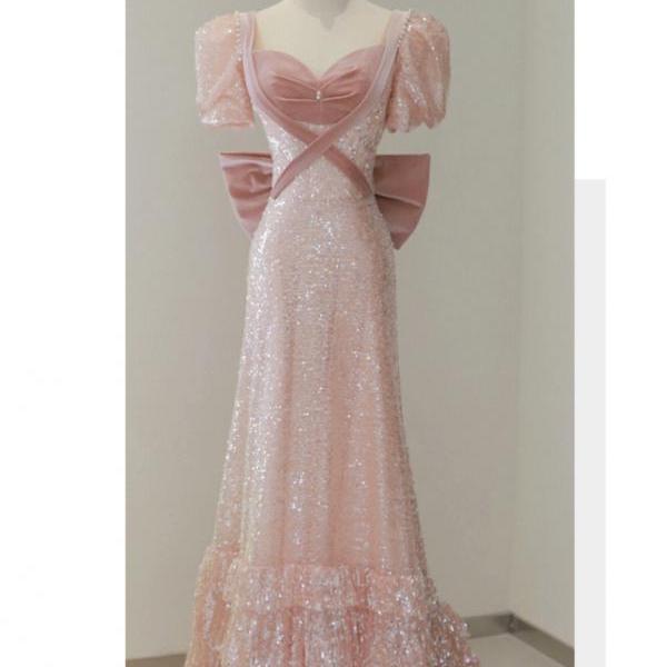 Pink host evening gown for women 2024 new light luxury and niche style toasting gown for bride engagement