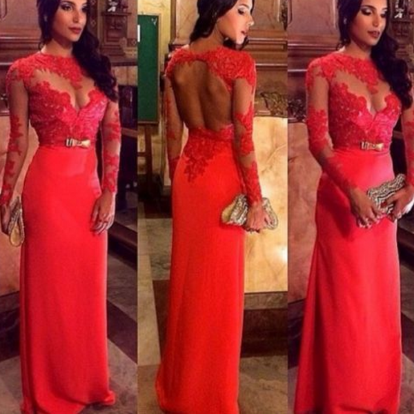 Fashion Red Lace Long Dres..