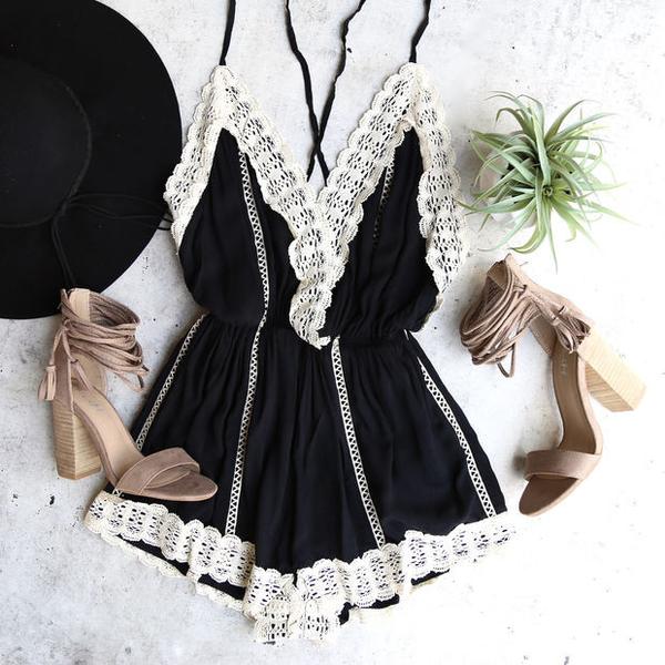 One Piece Lace up Sequin Romper with Attached Choker Detail