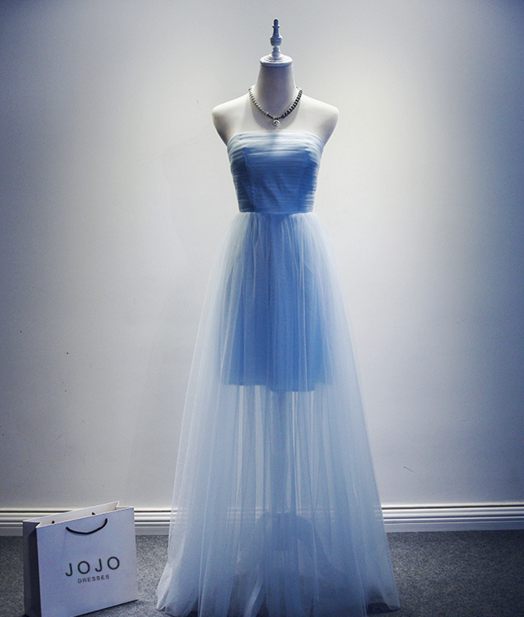 Long Blue Bridesmaid Sisters Dress One-shoulder Evening Dress