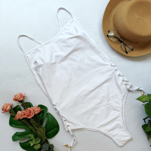 Onepiece Swimsuit Style Solid Color Eyelet Lace Bikini White on Luulla — free download