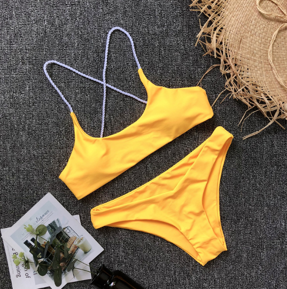 Braided Rope Ms Swimsuit New Sexy Swimsuit Bikini Pure Color Bandage on ...