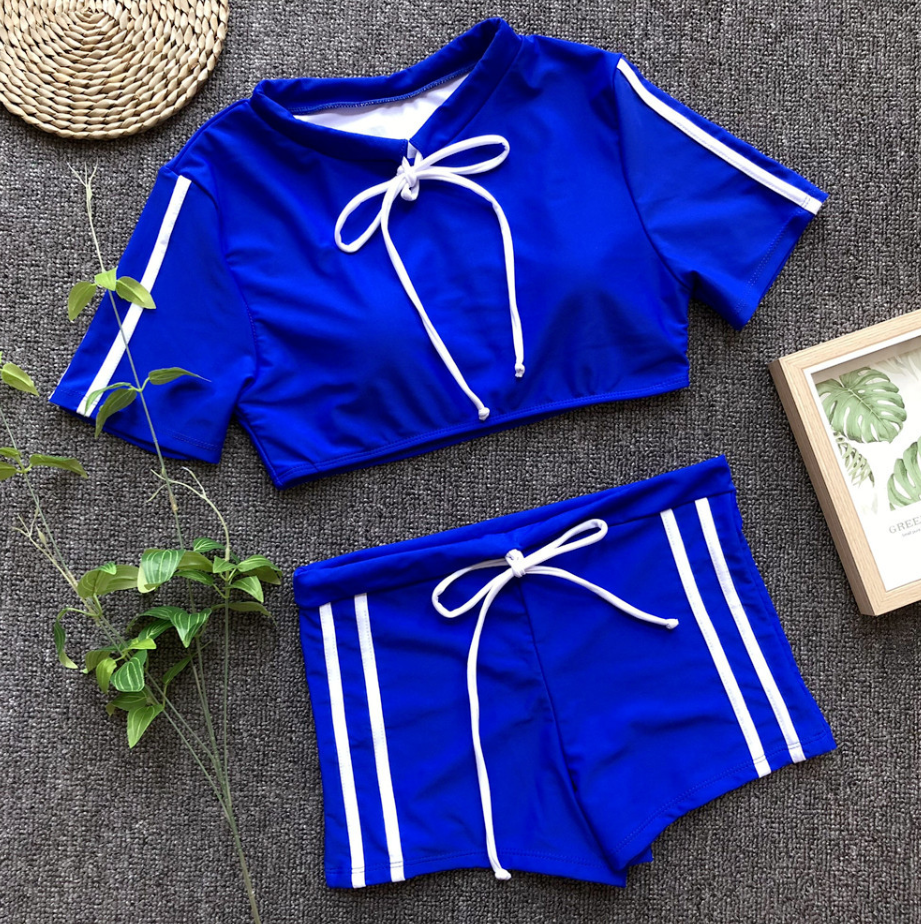 Explosive Women's Sports Swimsuit Solid Color Halfsleeve Bikini on Luulla