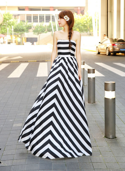 Cute Strapless Stripe Long Dress on Luulla