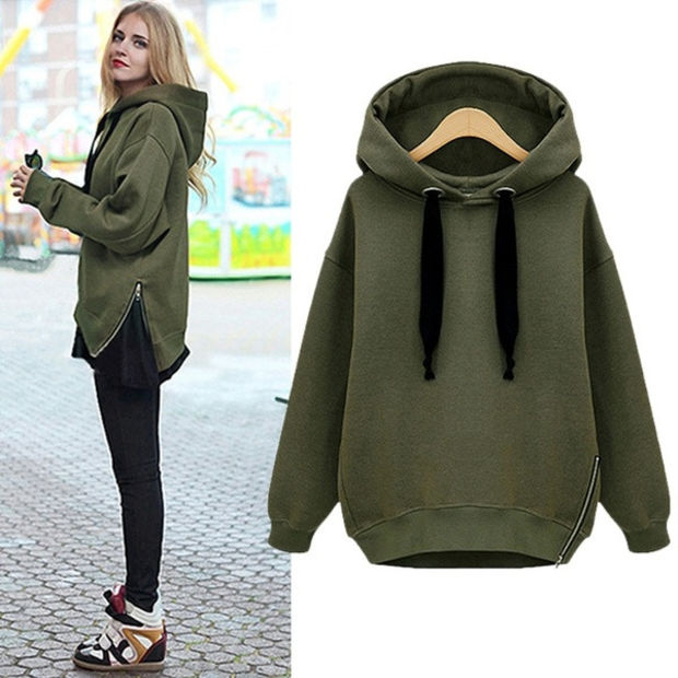 Womens Warm Coat Hoodie Parka Overcoat Long Jacket Zip Hem Sweatshirt ...